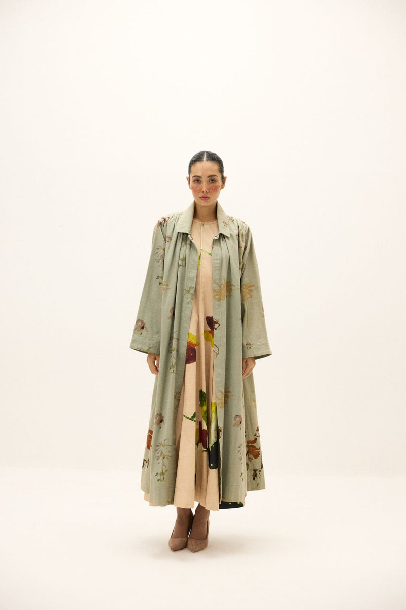 Chateau Trench Coat by Khara Kapas in green for women in Singapore