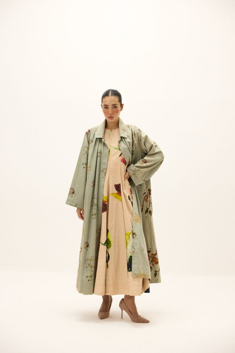 Chateau Trench Coat by Khara Kapas in green for women in Singapore