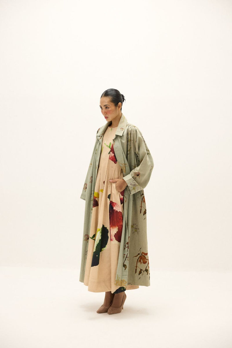 Chateau Trench Coat by Khara Kapas in green for women in Singapore
