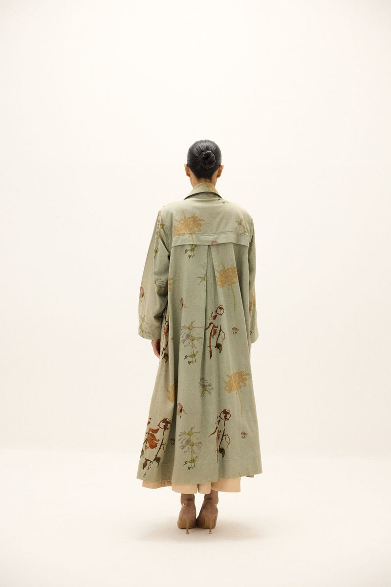 Chateau Trench Coat by Khara Kapas in green for women in Singapore
