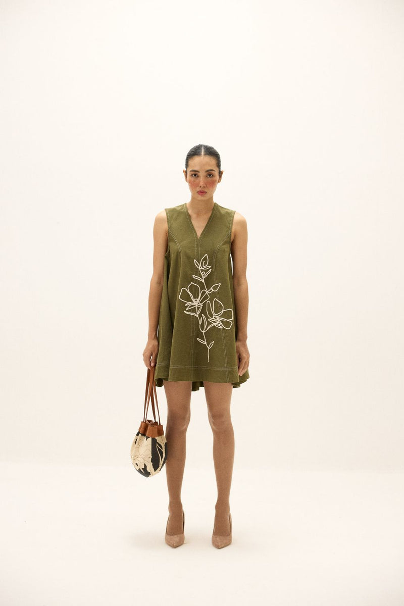 Bayleaf Dress twill by Khara Kapas in green for women in Singapore
