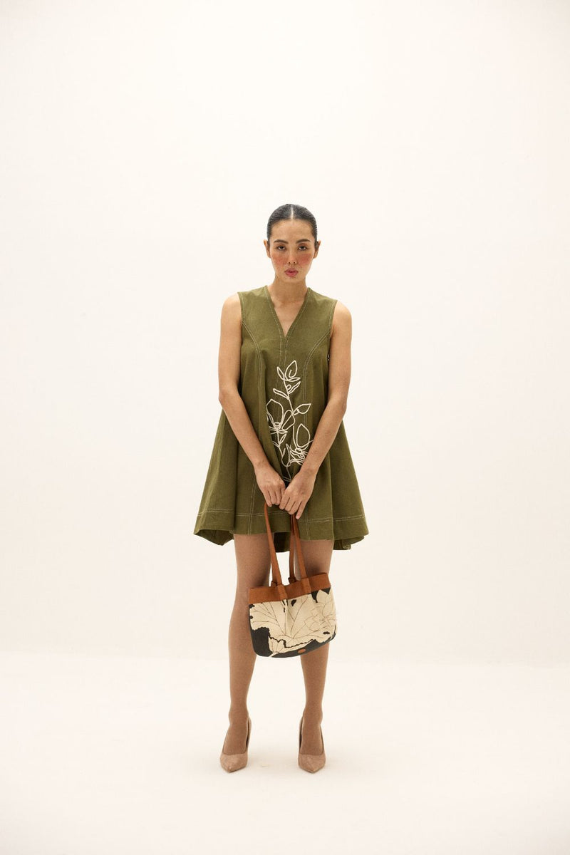Bayleaf Dress twill by Khara Kapas in green for women in Singapore