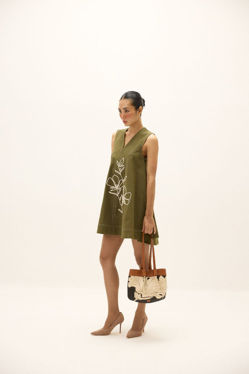 Bayleaf Dress twill by Khara Kapas in green for women in Singapore