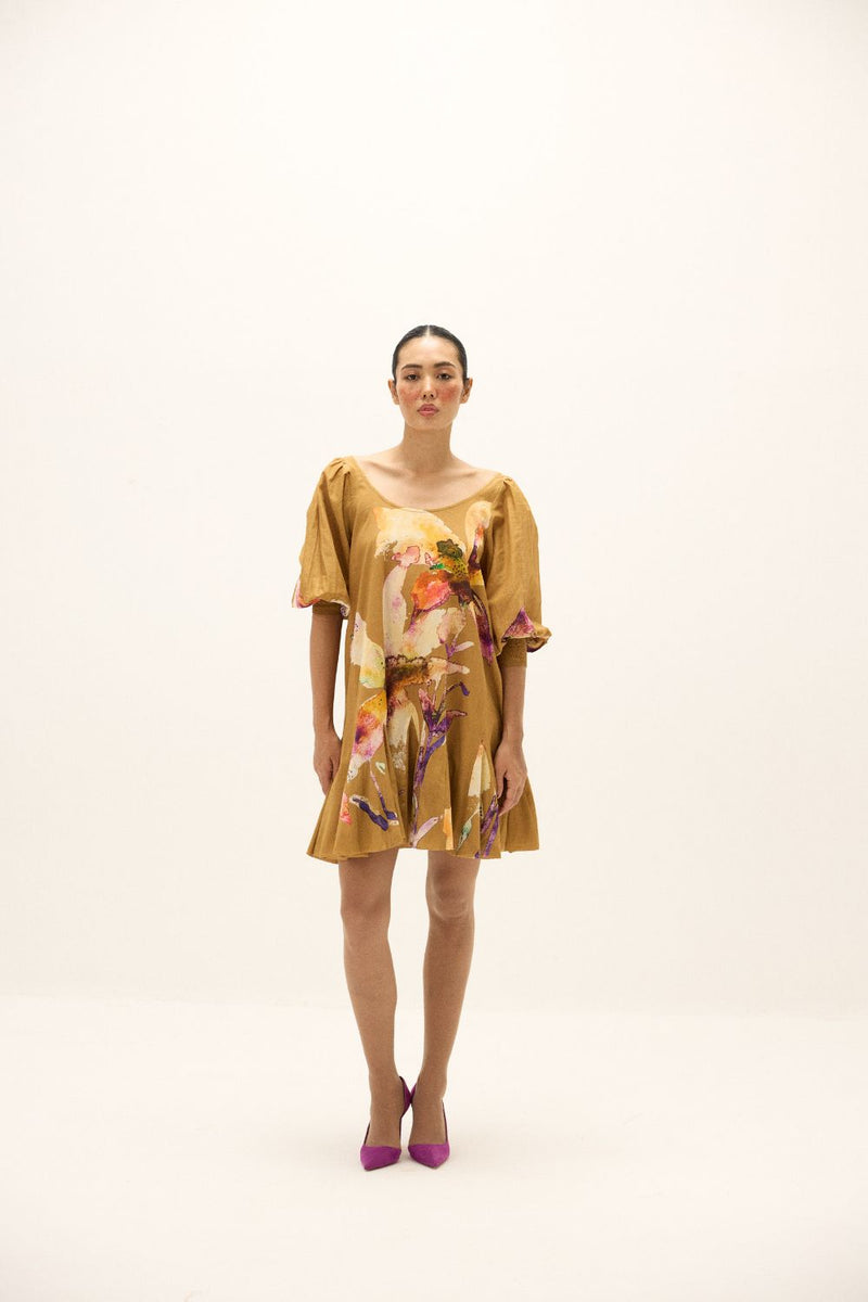 Oakwood Dress mul by Khara Kapas in yellow for women in Singapore