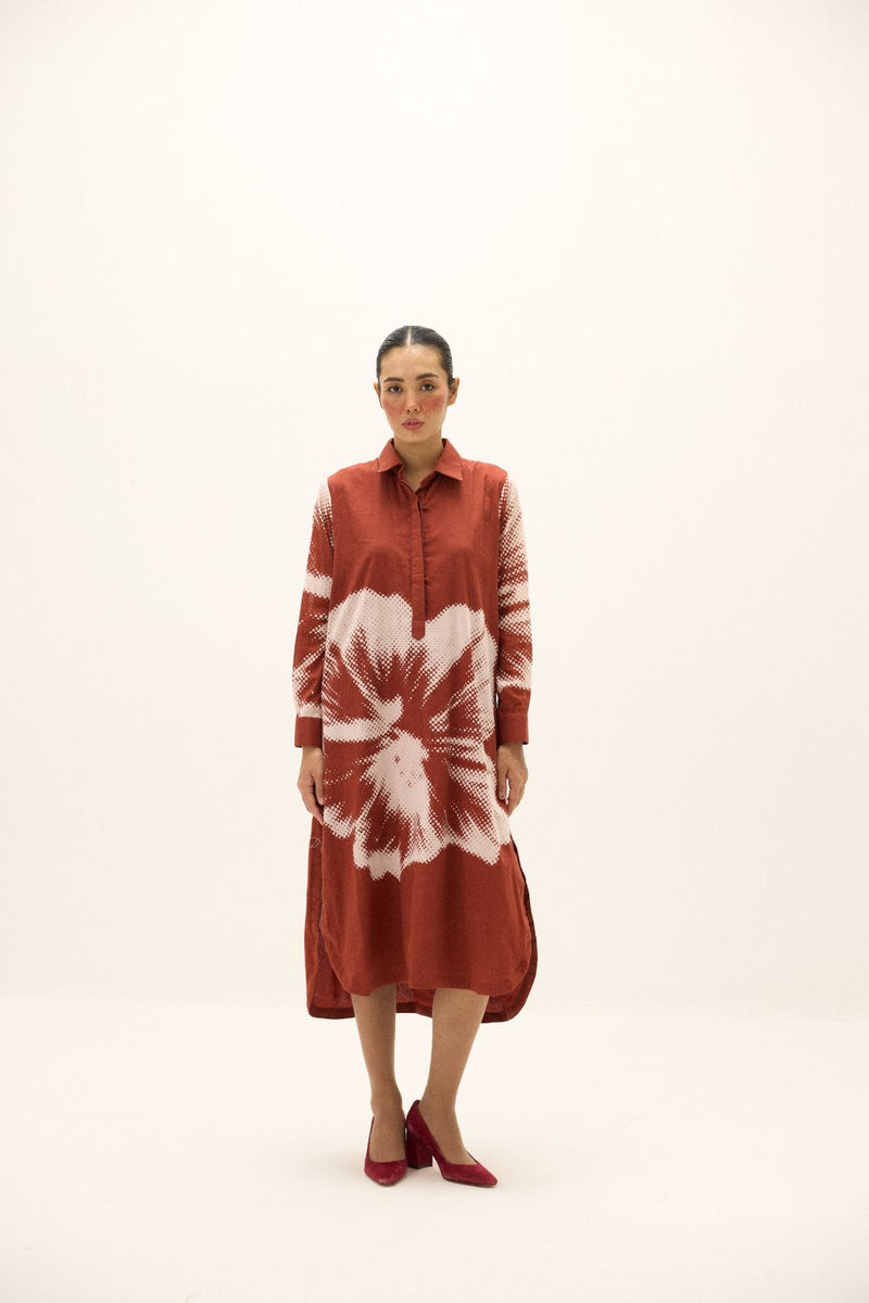Hibisca Shirt Dress mul by Khara Kapas in red for women in Singapore