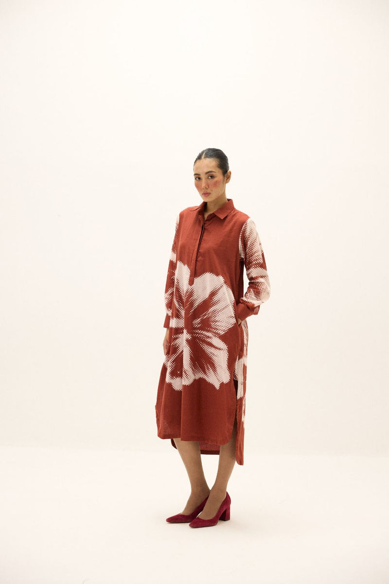 Hibisca Shirt Dress mul by Khara Kapas in red for women in Singapore