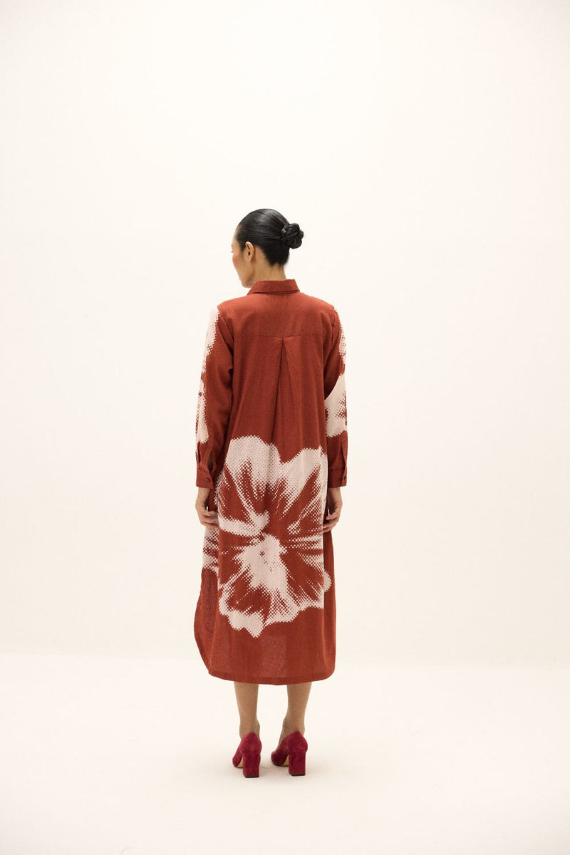 Hibisca Shirt Dress mul by Khara Kapas in red for women in Singapore