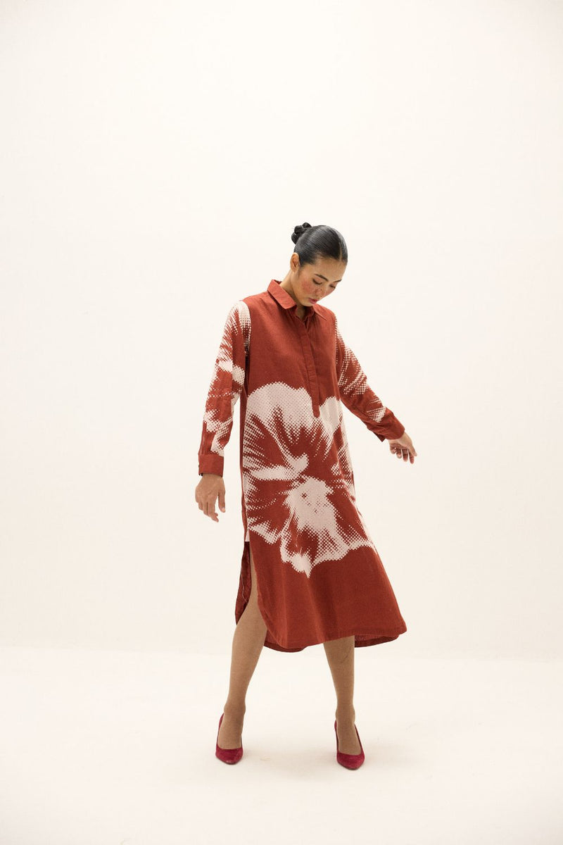 Hibisca Shirt Dress mul by Khara Kapas in red for women in Singapore