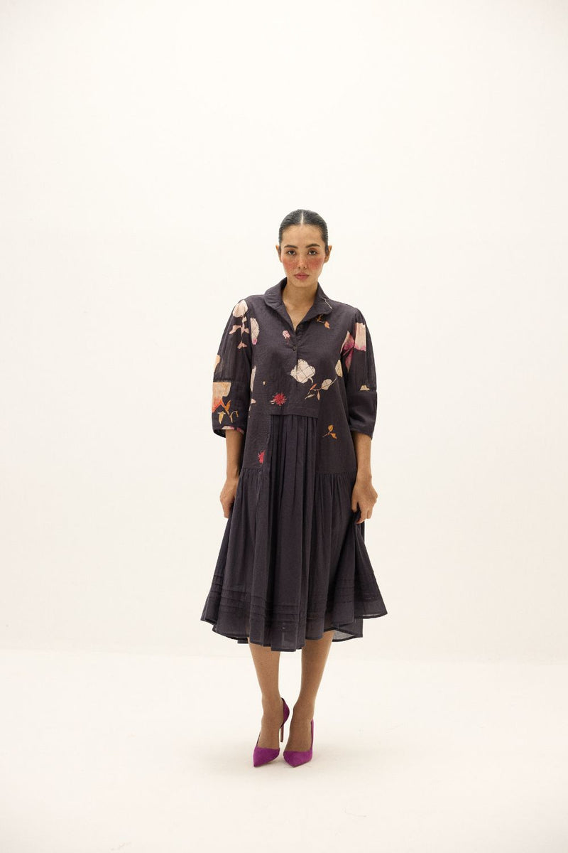Dusky Garden Dress mul by Khara Kapas in black for women in Singapore