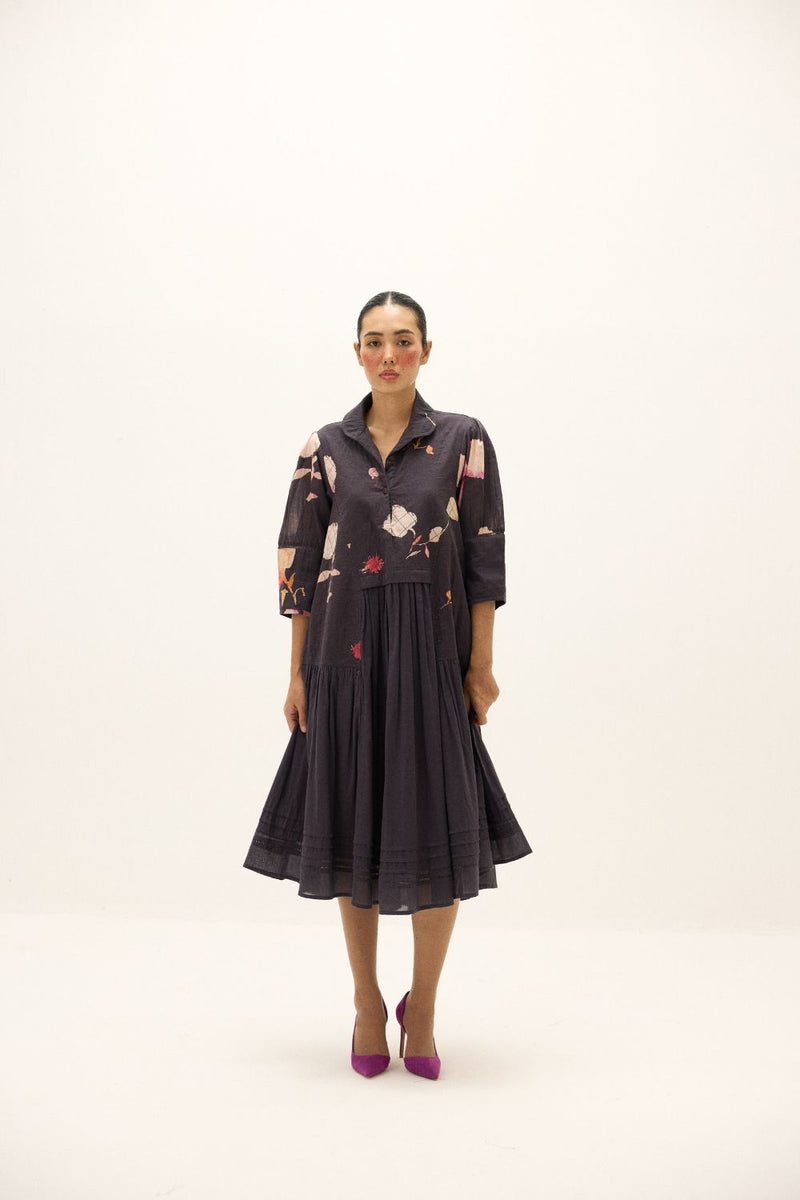Dusky Garden Dress mul by Khara Kapas in black for women in Singapore