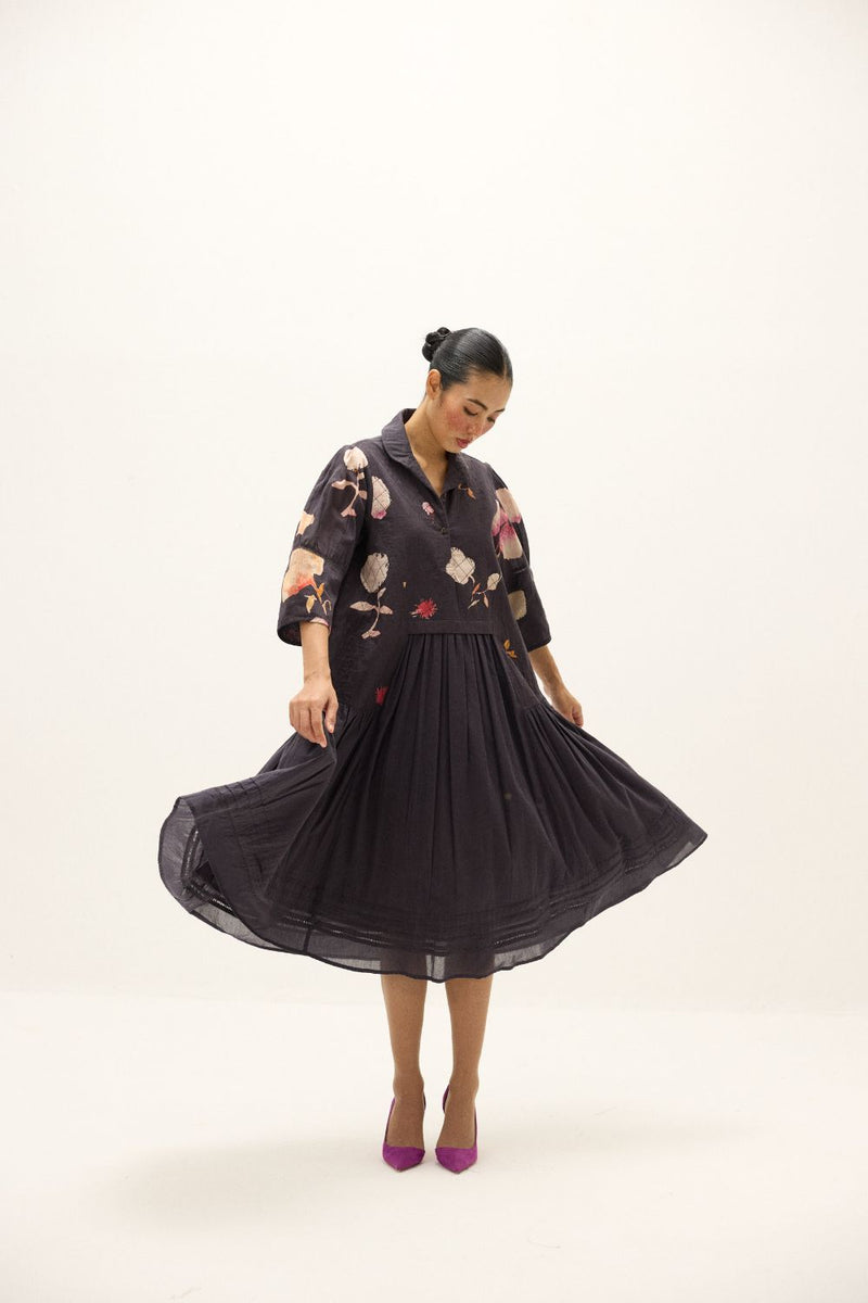 Dusky Garden Dress mul by Khara Kapas in black for women in Singapore