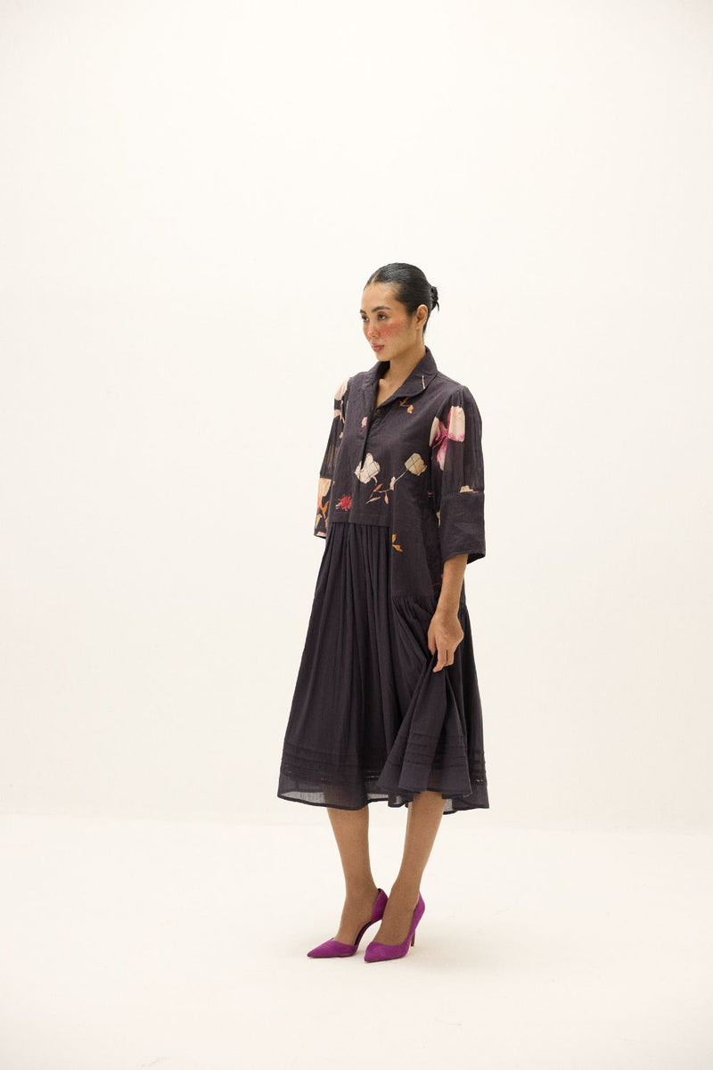 Dusky Garden Dress mul by Khara Kapas in black for women in Singapore