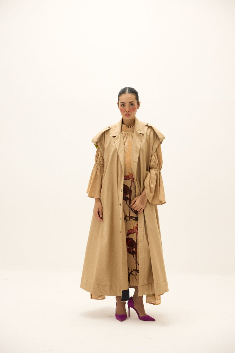 Chestnut Trench Coat twill by Khara Kapas in beige for women in Singapore