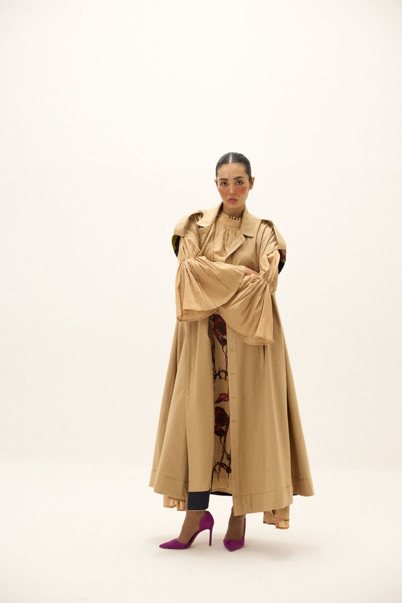 Chestnut Trench Coat twill by Khara Kapas in beige for women in Singapore