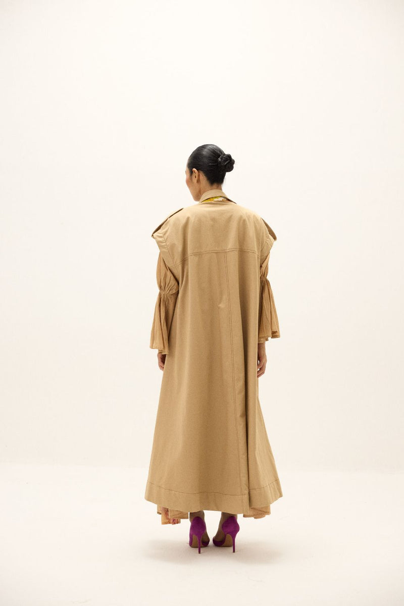 Chestnut Trench Coat twill by Khara Kapas in beige for women in Singapore