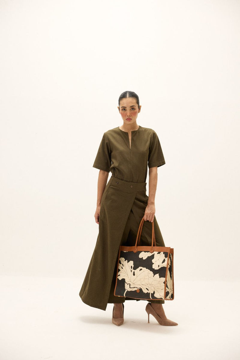 Aluna Jumpsuit oxford by Khara Kapas in green for women in Singapore