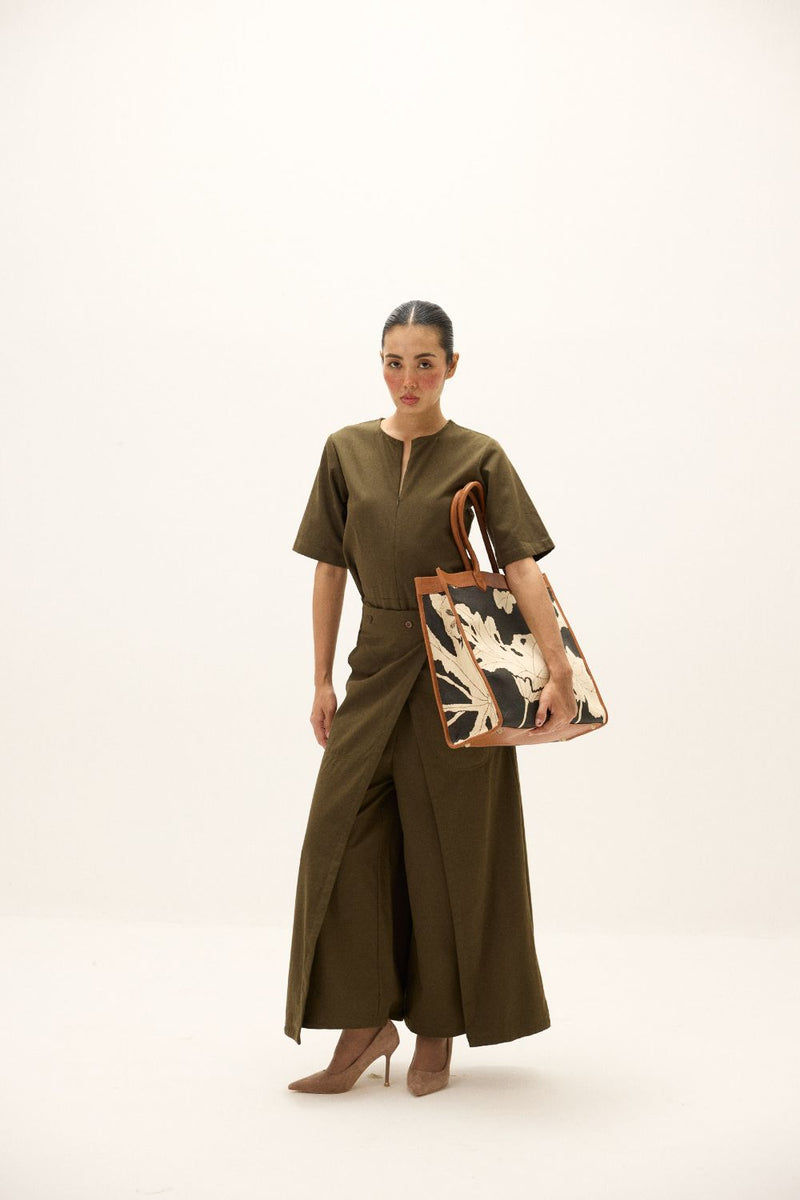 Aluna Jumpsuit oxford by Khara Kapas in green for women in Singapore