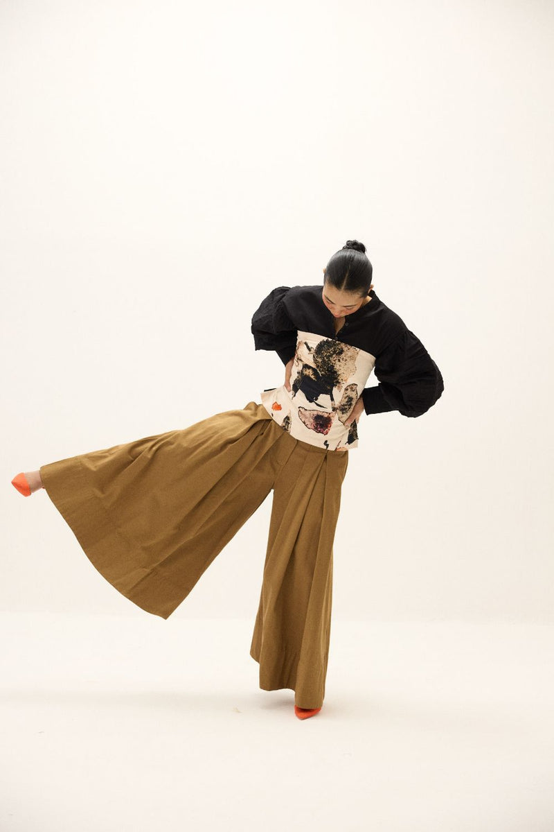 Russet Pants twill by Khara Kapas in brown for women in Singapore