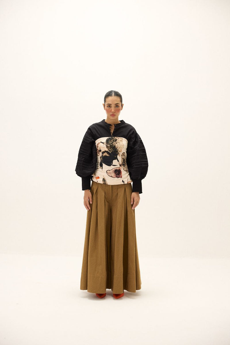 Rust Leaf Corset Top corduroy by Khara Kapas in white for women in Singapore