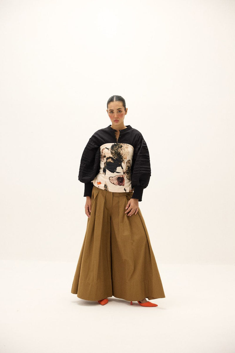 Rust Leaf Corset Top corduroy by Khara Kapas in white for women in Singapore