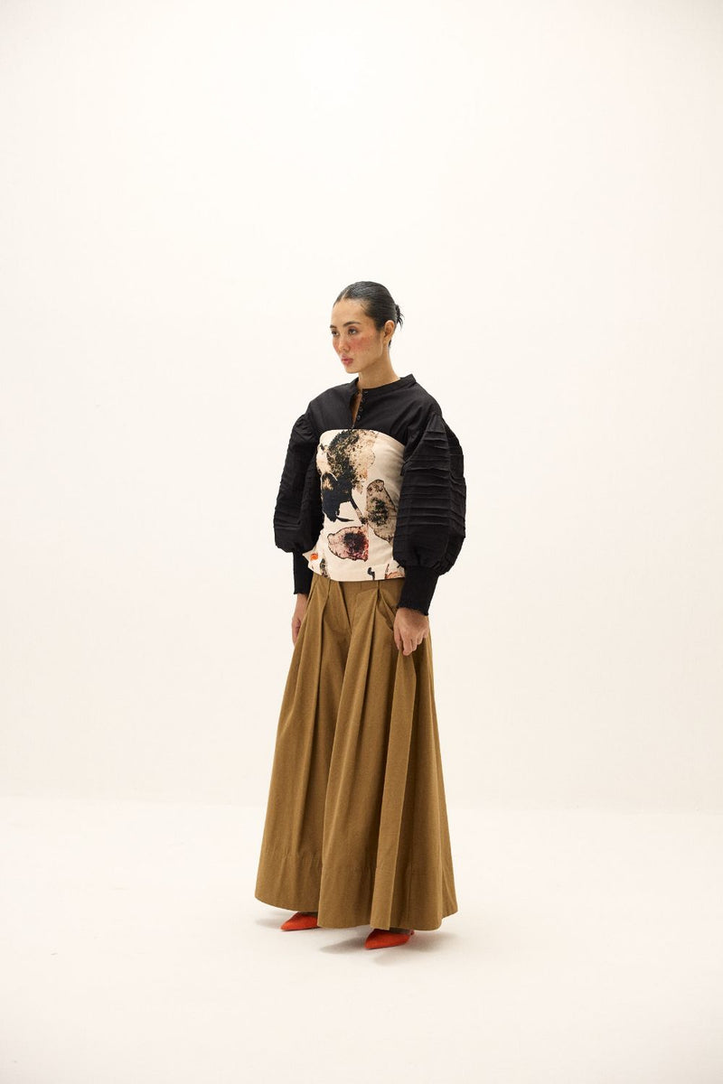 Rust Leaf Corset Top corduroy by Khara Kapas in white for women in Singapore