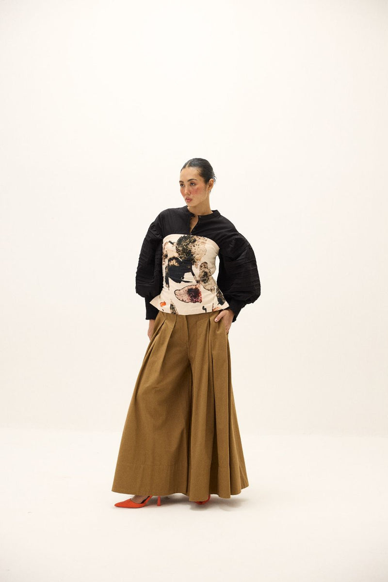 Rust Leaf Corset Top corduroy by Khara Kapas in white for women in Singapore