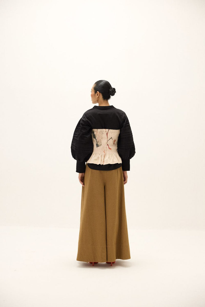 Rust Leaf Corset Top corduroy by Khara Kapas in white for women in Singapore