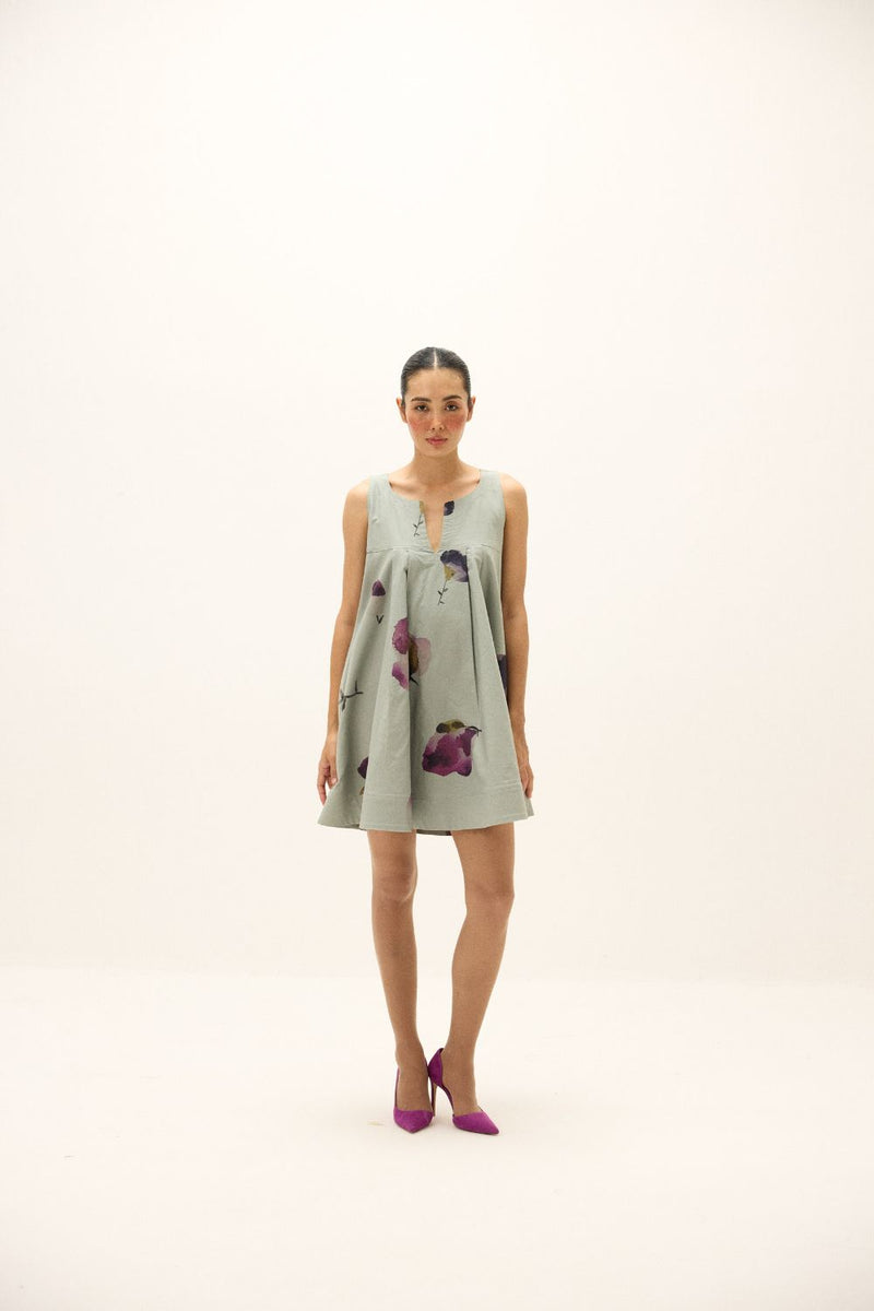 Petal Play Dress oxford by Khara Kapas in blue for women in Singapore