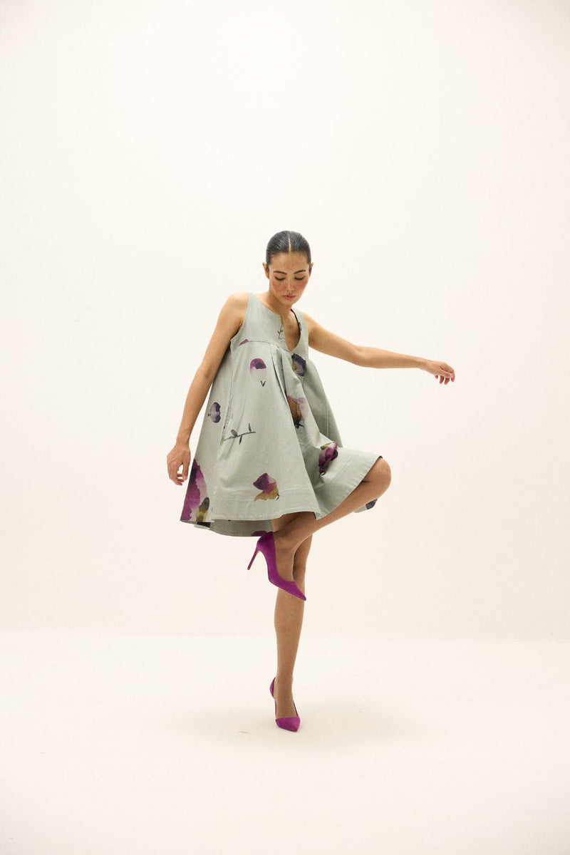 Petal Play Dress oxford by Khara Kapas in blue for women in Singapore