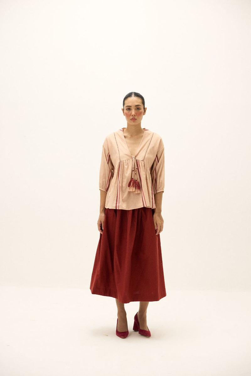 Belle Top mul by Khara Kapas in peach for women in Singapore