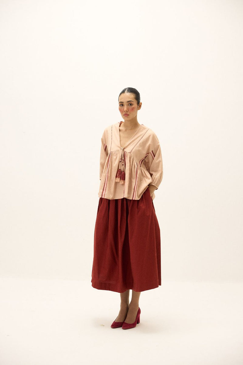 Belle Top mul by Khara Kapas in peach for women in Singapore