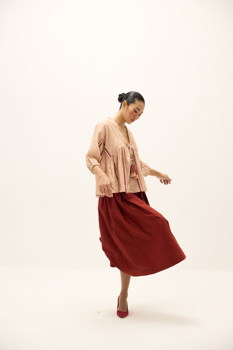Belle Top mul by Khara Kapas in peach for women in Singapore