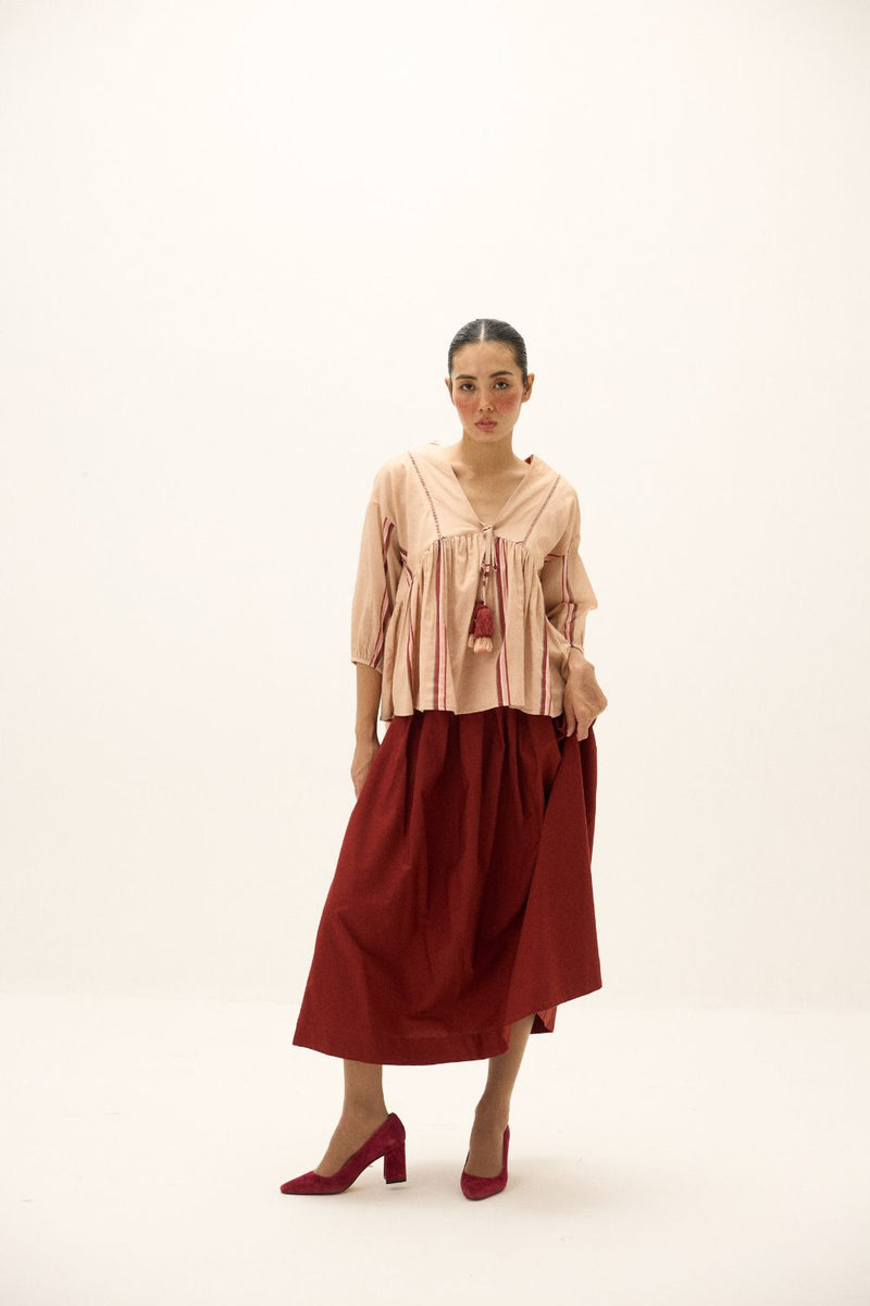 Belle Top mul by Khara Kapas in peach for women in Singapore