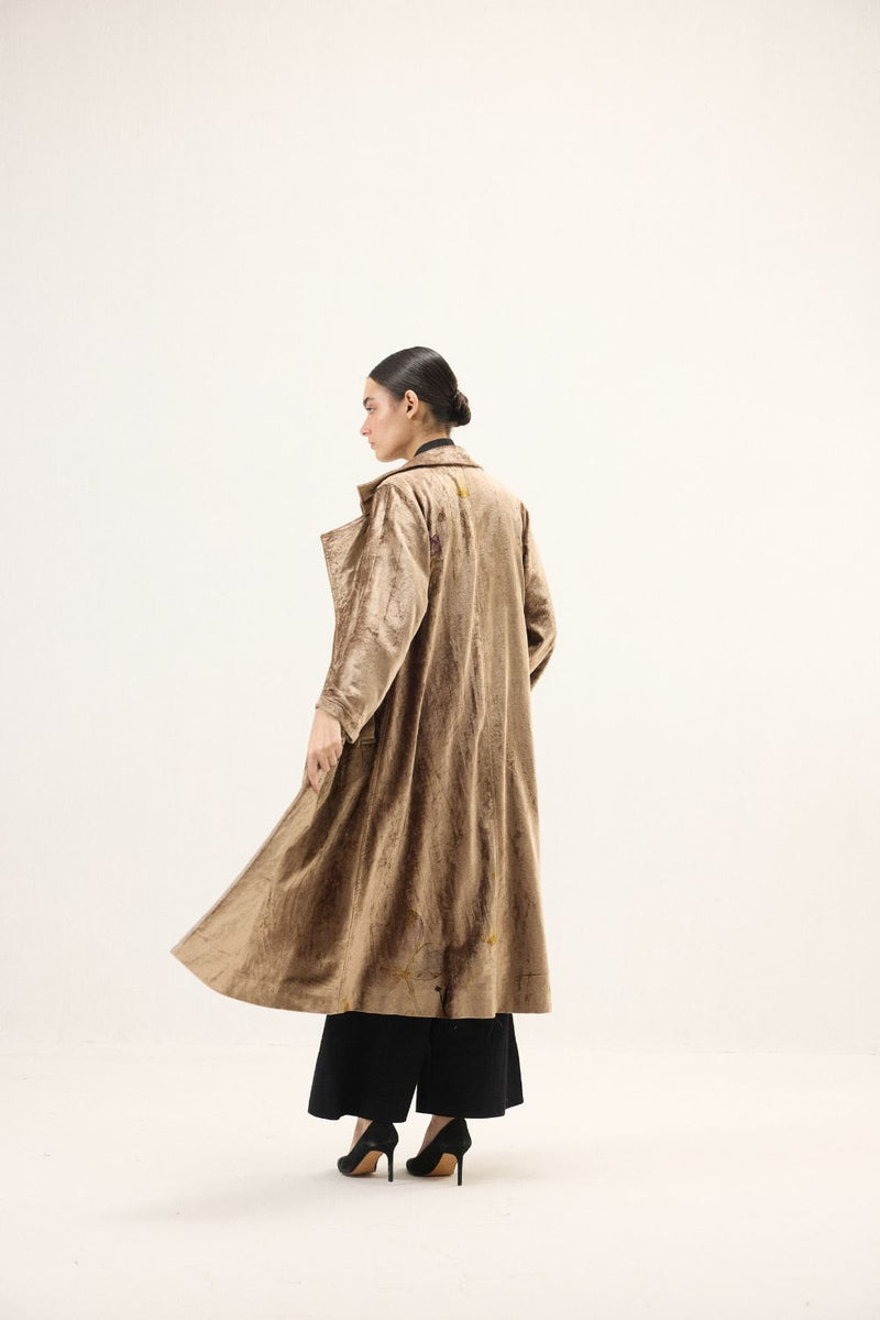 Glint Trench Coat by Khara Kapas in gold for women in Singapore