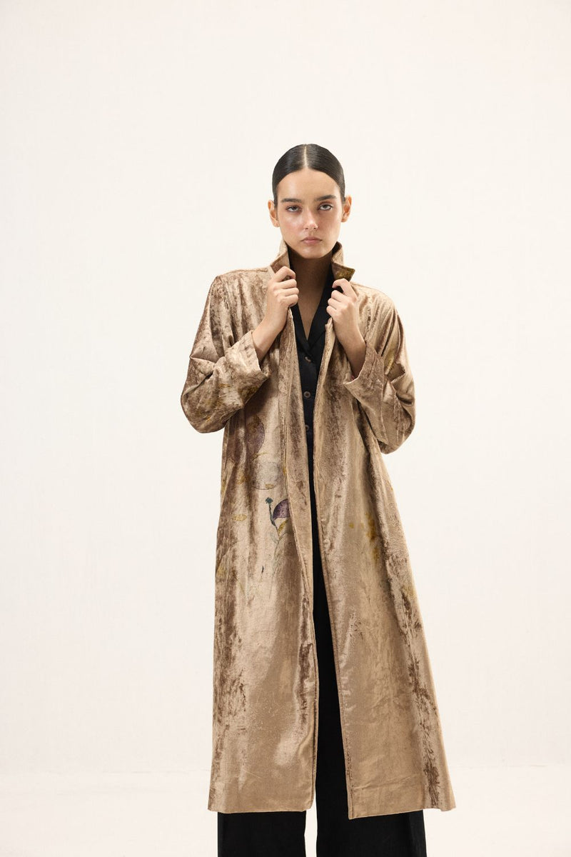 Glint Trench Coat by Khara Kapas in gold for women in Singapore