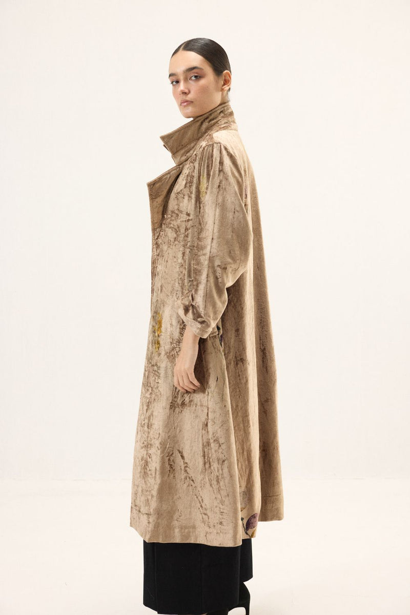 Glint Trench Coat by Khara Kapas in gold for women in Singapore