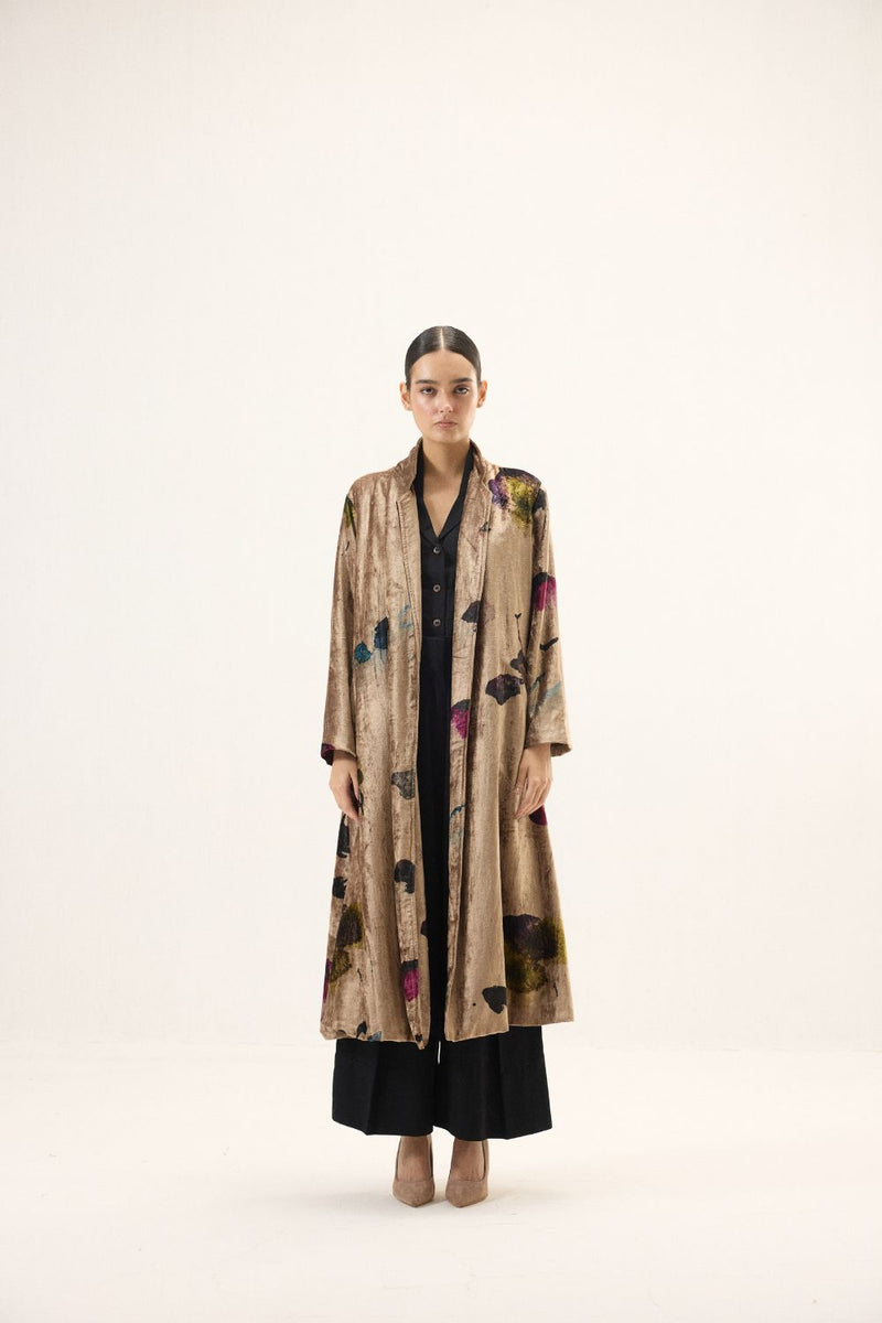 Aurielle Trench Coat by Khara Kapas in gold for women in Singapore