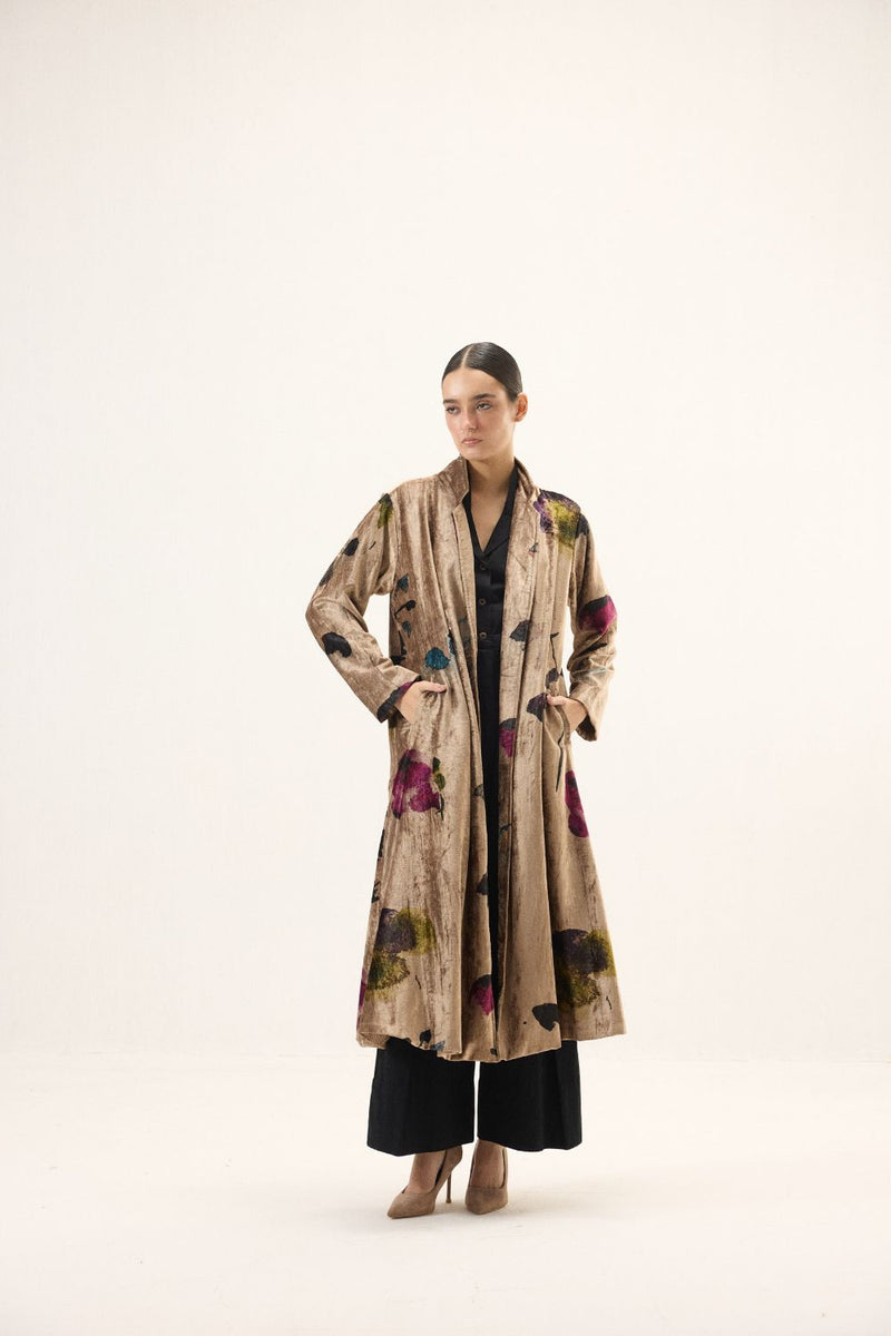 Aurielle Trench Coat by Khara Kapas in gold for women in Singapore