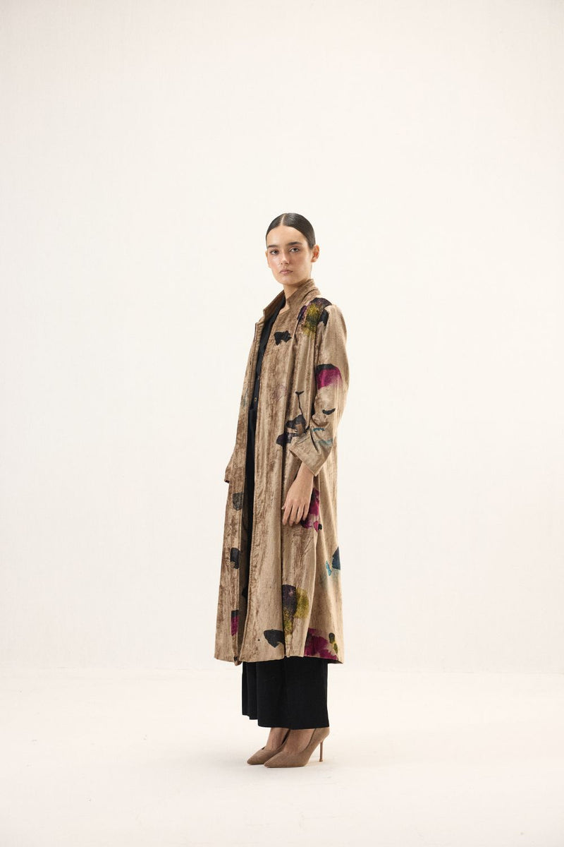 Aurielle Trench Coat by Khara Kapas in gold for women in Singapore