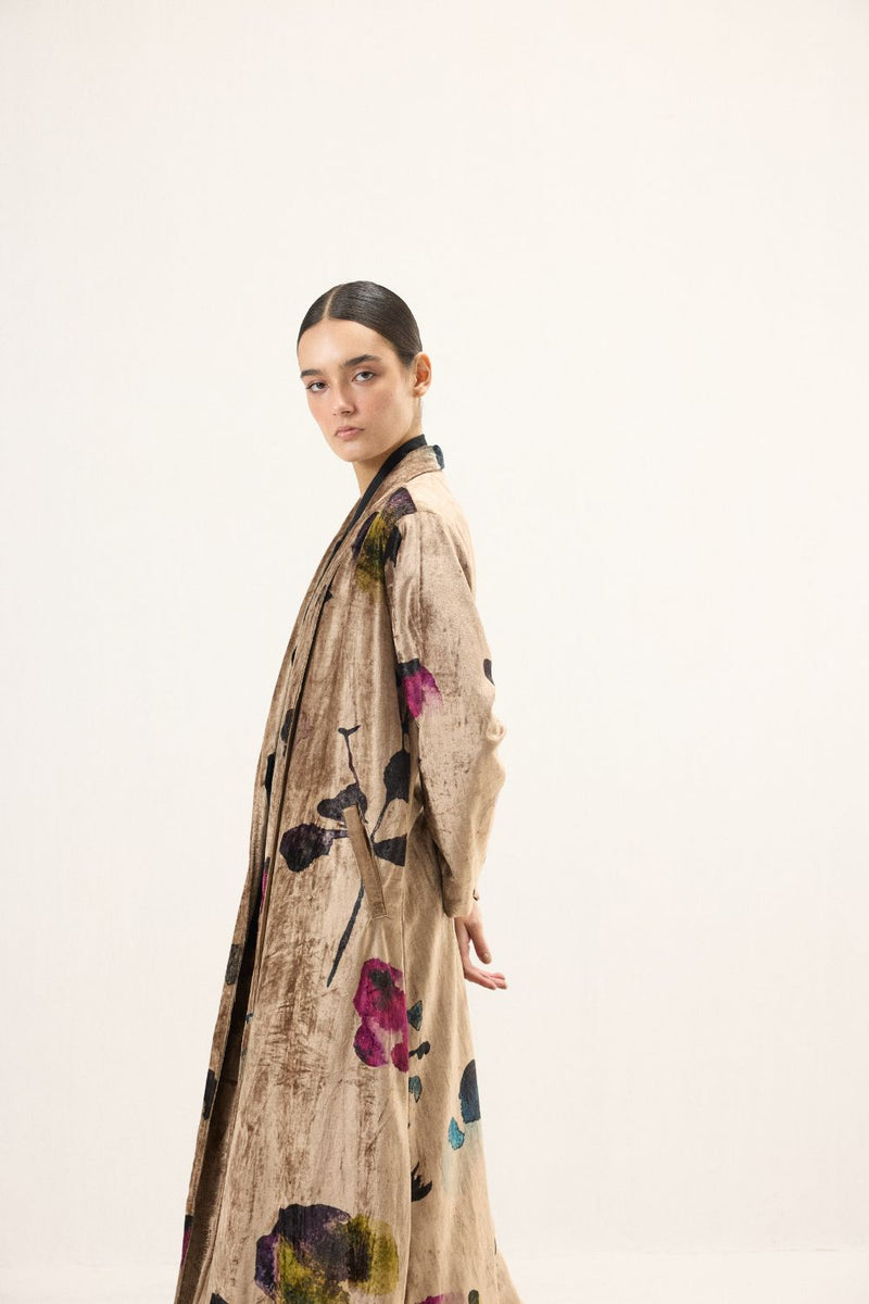 Aurielle Trench Coat by Khara Kapas in gold for women in Singapore