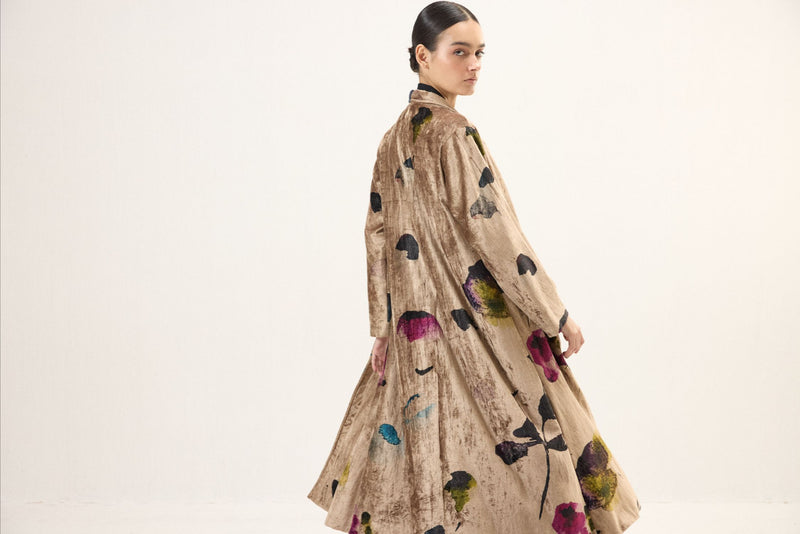 Aurielle Trench Coat by Khara Kapas in gold for women in Singapore