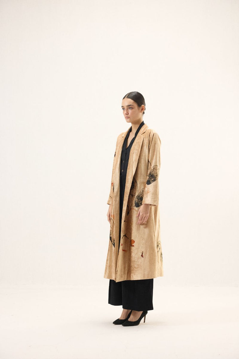 Soft Gold Trench Coat by Khara Kapas in gold for women in Singapore