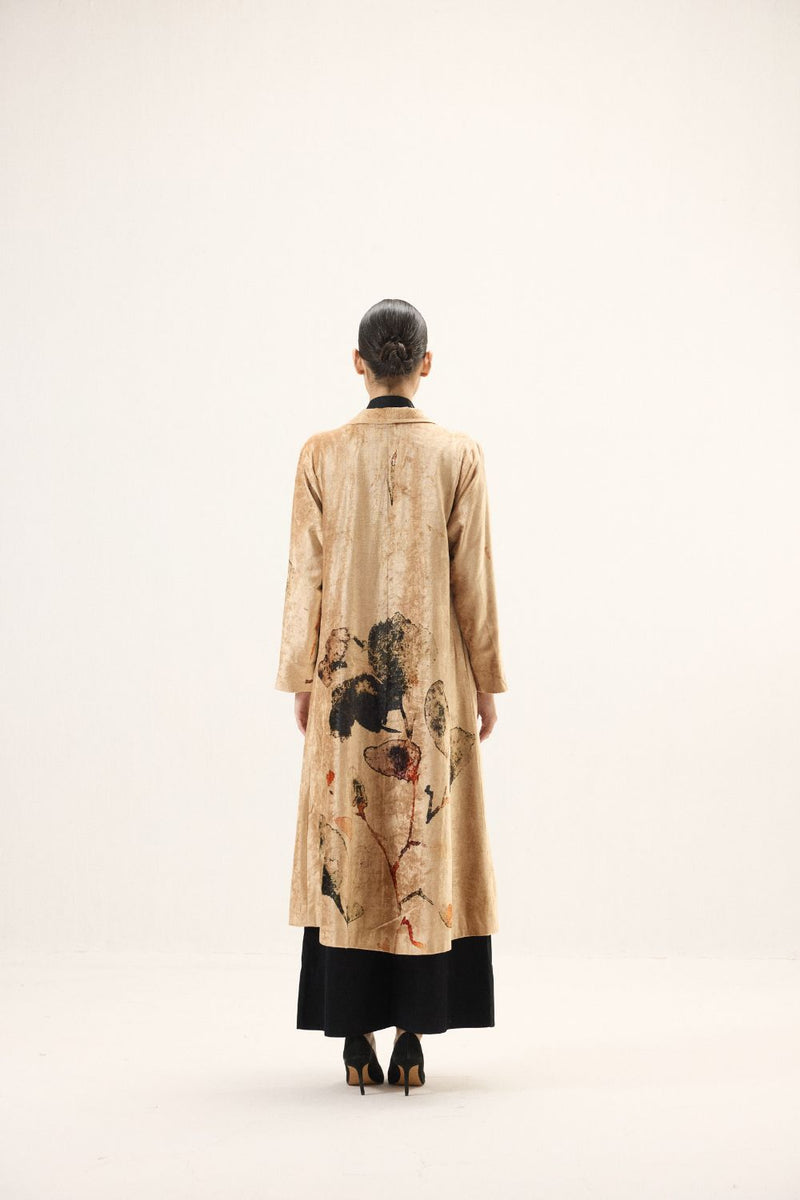 Soft Gold Trench Coat by Khara Kapas in gold for women in Singapore