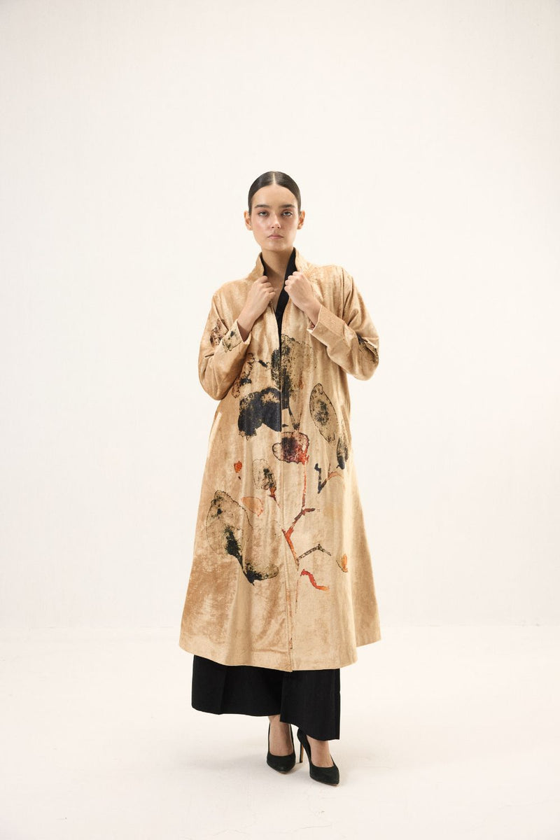 Soft Gold Trench Coat by Khara Kapas in gold for women in Singapore