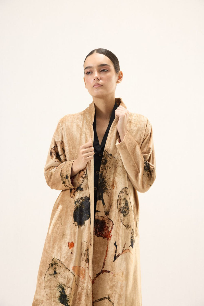 Soft Gold Trench Coat by Khara Kapas in gold for women in Singapore