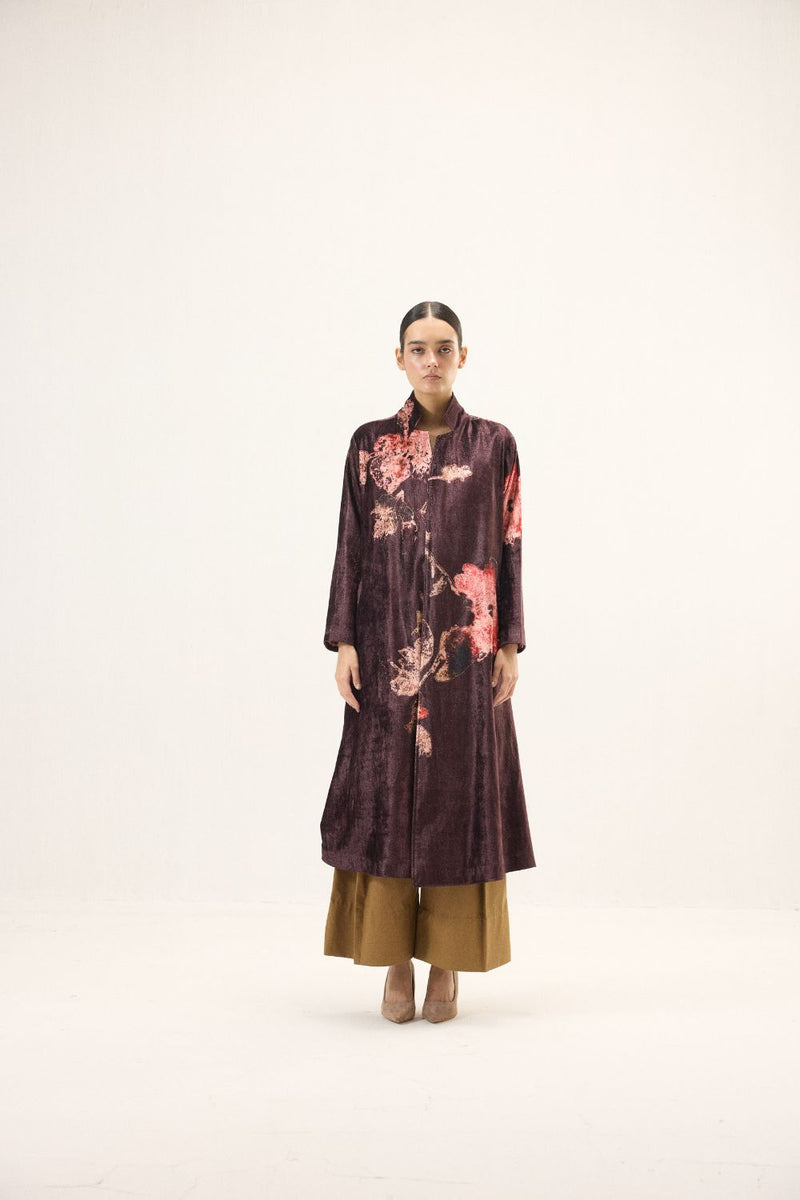 Fig Trench Coat by Khara Kapas in purple for women in Singapore