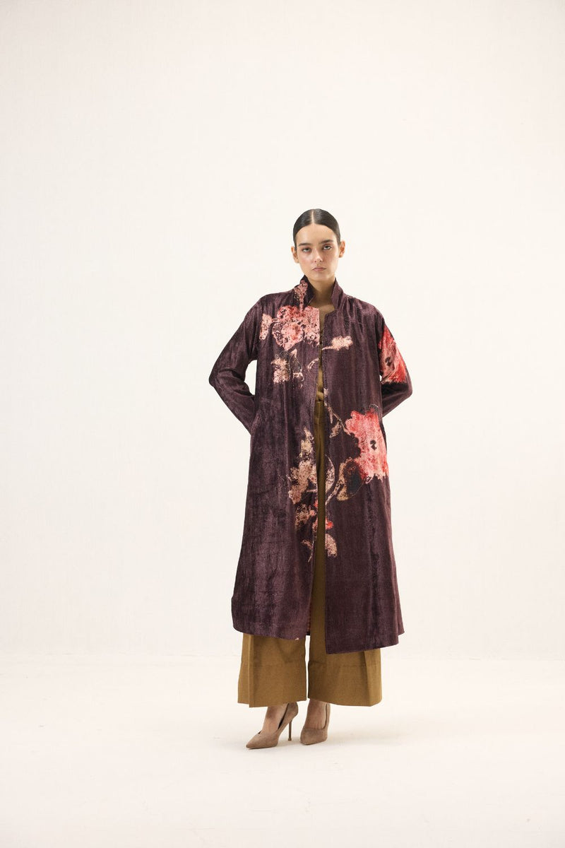 Fig Trench Coat by Khara Kapas in purple for women in Singapore