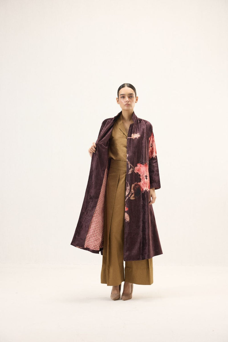 Fig Trench Coat by Khara Kapas in purple for women in Singapore