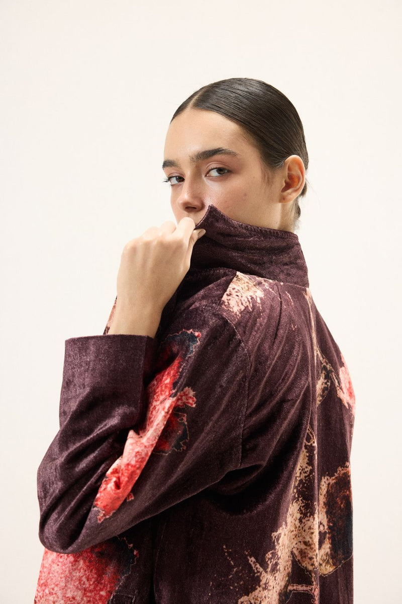 Fig Trench Coat by Khara Kapas in purple for women in Singapore
