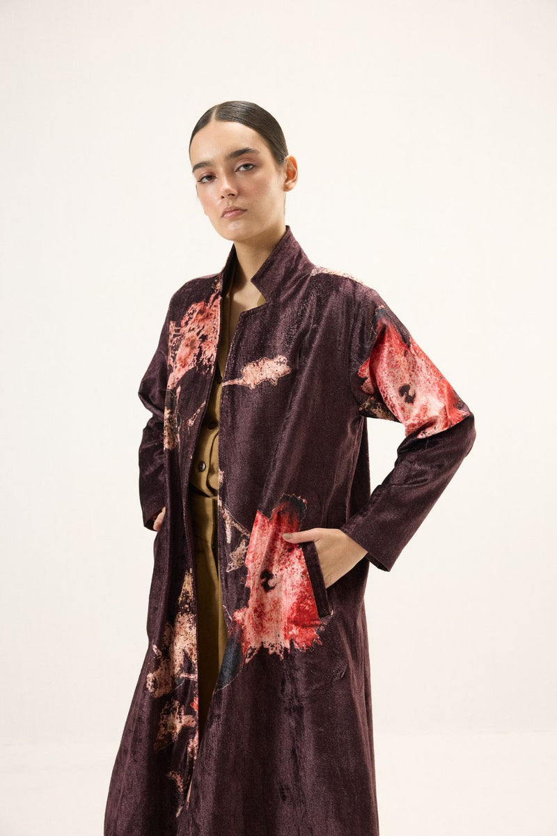Fig Trench Coat by Khara Kapas in purple for women in Singapore